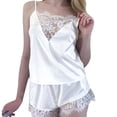 thumbnail image 2 of BWASD Pajamas for Women Set 2 Piece Lace Trim Satin Pajama Set Breathable Soft Sleeveless Chemise and Shorts Soft Nightwear Loungewear Fashion Clothing Summer (White S), 2 of 4