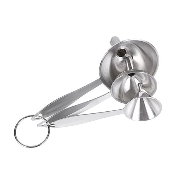 Juego de 3 embudos de acero inoxidable para cocina, embudo de aceite con mango largo y colador para transferir líquidos.