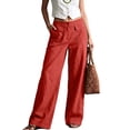 thumbnail image 2 of Dwellite Women Casual Linen Wide Leg Pants High Waist Straight Trousers Solid Color Palazzo Pants with Pockets 2026 Red XL, 2 of 4