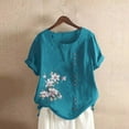 thumbnail image 2 of Pxiakgy Womens Embroidered Tops Casual Summer Boho T Shirts Women's Casual Loose Cotton and Linen T Shirt Cotton and Linen Top Loose Fit Short Sleeve Floral Blouses Linen Tops for Women Green 4Xl, 2 of 8