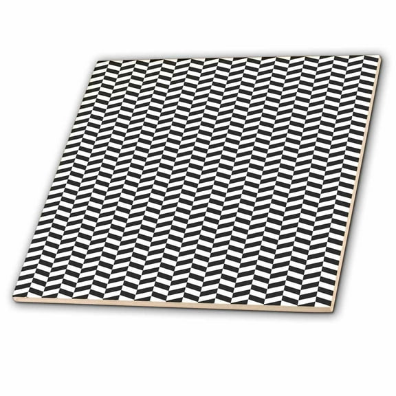 3dRose, Black and White Herringbone Pattern, 4 Inch Ceramic Tile