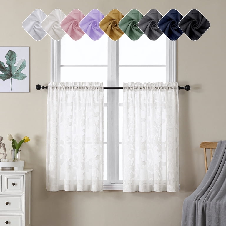 OVZME Darla Natural Sheer Cafe Curtains 42W x 36L, 2-Panel photo 1