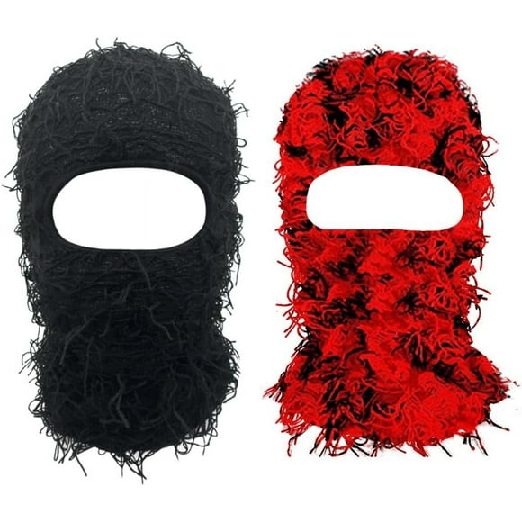 LAICAIW 2 Pieces Distressed Balaclava Trending Ski Masks Wind Proof Winter Premium One Size Yeat Shiesty Distress Mask Beanie Cap