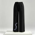 thumbnail image 7 of Linen Cotton Casual Pants for Women Travel Ready Home Lounge Drawstring Waist Summer with Pockets Straight Leg Pants Black B S, 7 of 7