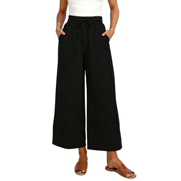Women Casual Pants Loose High Waist Cropped Palazzo Linen Beach Summer Outfits 2026 Trendy
