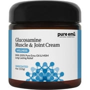 PURE EMU Muscle & Joint Cream With Emu Oil, Glucosamine & MSM, 4 oz