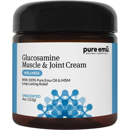 PURE EMU Muscle & Joint Cream With Emu Oil, Glucosamine & MSM, 4 oz