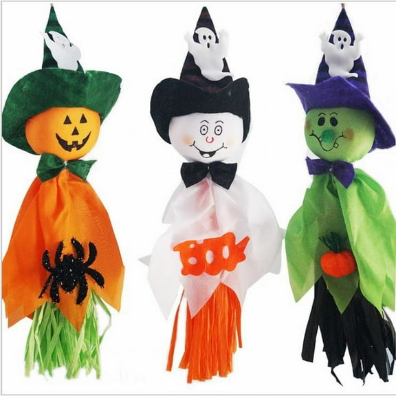 3 Packs Halloween Hanging Ghost Decoration-Pumpkin Ghost Straw Windsock Pendant for Front Yard Patio Lawn Garden and Halloween Party Decorations