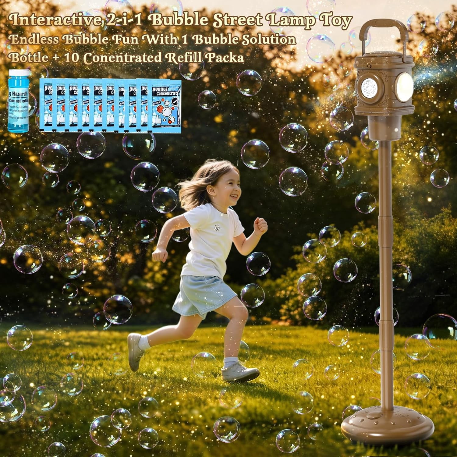Guvpev Remote Control Automatic Bubble Machine with LED Lights, Battery Operated, Portable Standing Bubble Maker with Adjustable Height for Summer Outdoor Yard, Garden, Wedding & Birthday Party