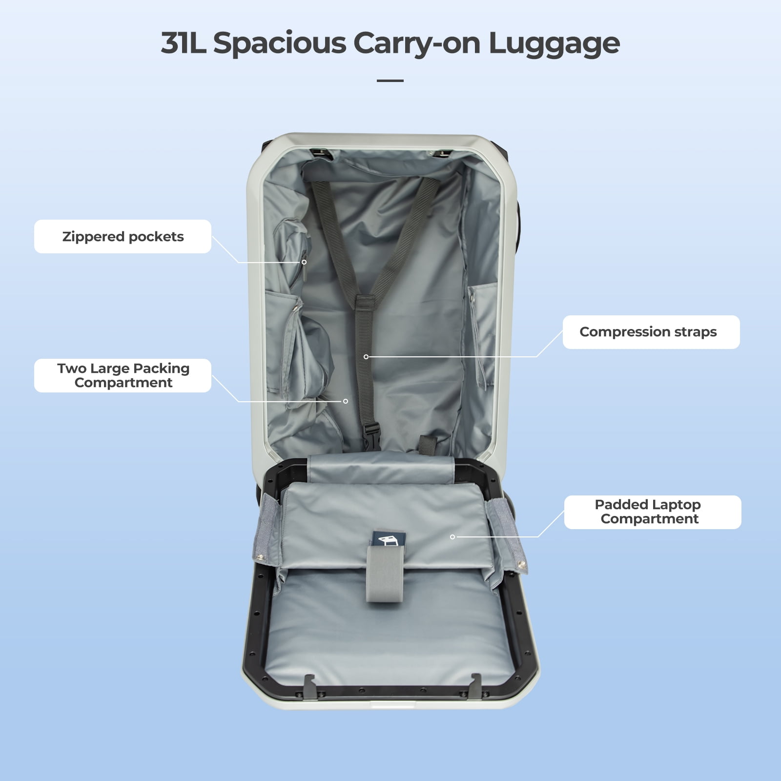 GOLUCKY 22" Smart Rideable Carry-On Luggage, Motorized Suitcase with App Control, TSA-Approved, Zipperless Hard Shell & Removable Battery for Air Travel, Silver