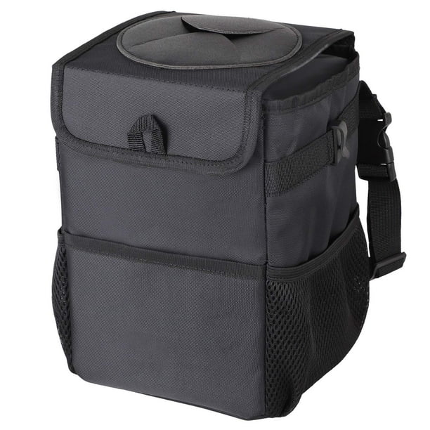 Car Trash Garbage Can with Lid and 3 Storage Pockets, Car Trash Bag Hanging Automotive Trash Bin