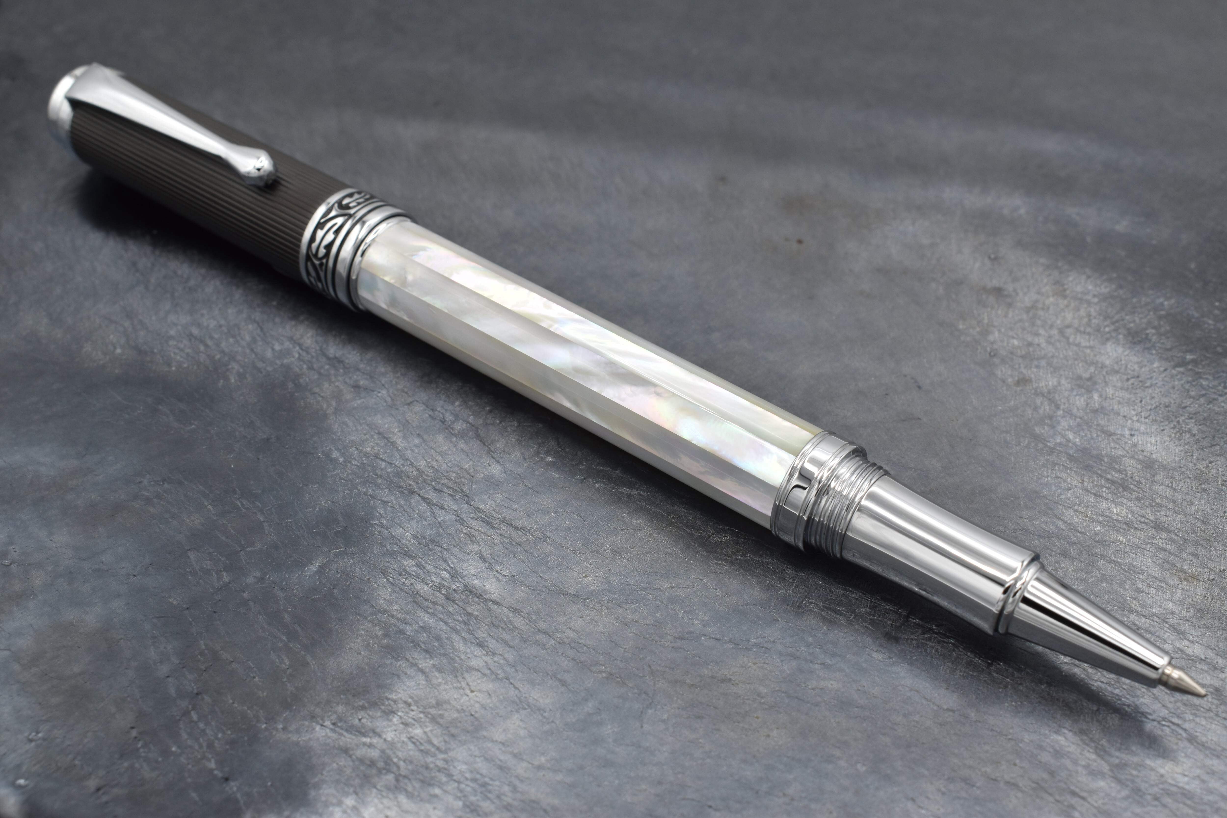 Xezo Xezo Maestro® Oceanic White Mother of Pearl Rollerball Pen - DLC (Diamond-Like Coating) PVD Cap