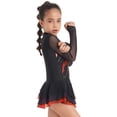 thumbnail image 4 of TiaoBug Girls Stylish Mesh Splice Rhinestone Figure Ice Skating Dress Long Sleeves Ballet Dance Tutu Dress Red 14, 4 of 7
