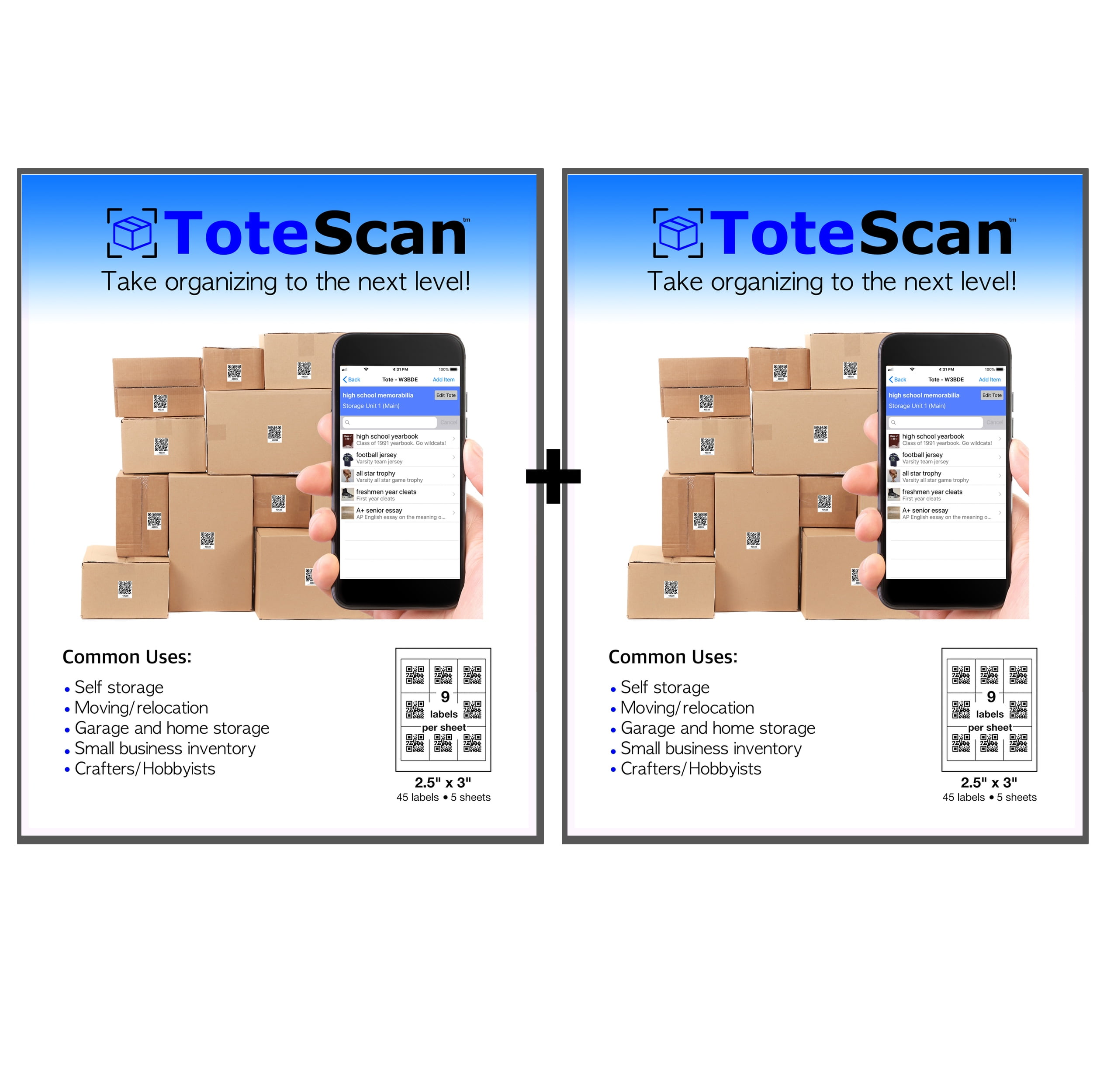 ToteScan Pre Printed Peel Stick Labels 2 Pack Bundled 90 Unique No totescan-pre-printed-peel-stick-labels-2-pack-bundled-90-unique-no