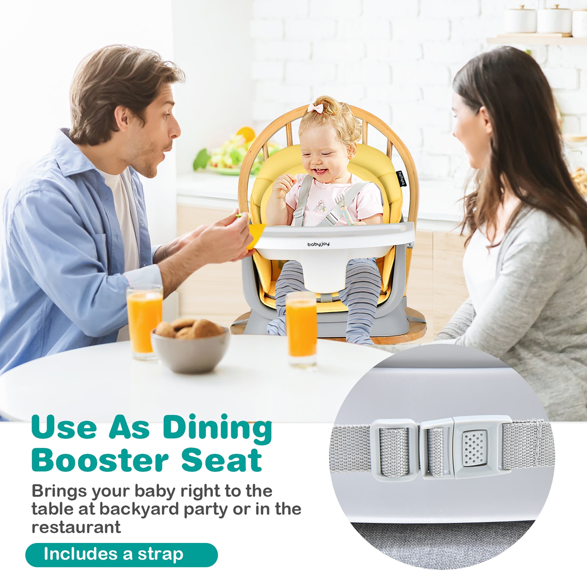 Costway 8-in-1 unisex Baby High Chair Convertible Dining Booster Seat with Removable Tray Yellow