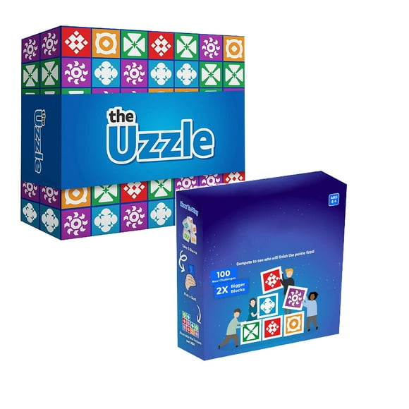 Uzzle 3.0 & 100 New Puzzles 2x Bigger 4 Difficulty Bundle - Family Board Games for Kids & Adults, Block Puzzle Interactive Games for 2-4 Players, Fun & Educational Games for Ages 4+