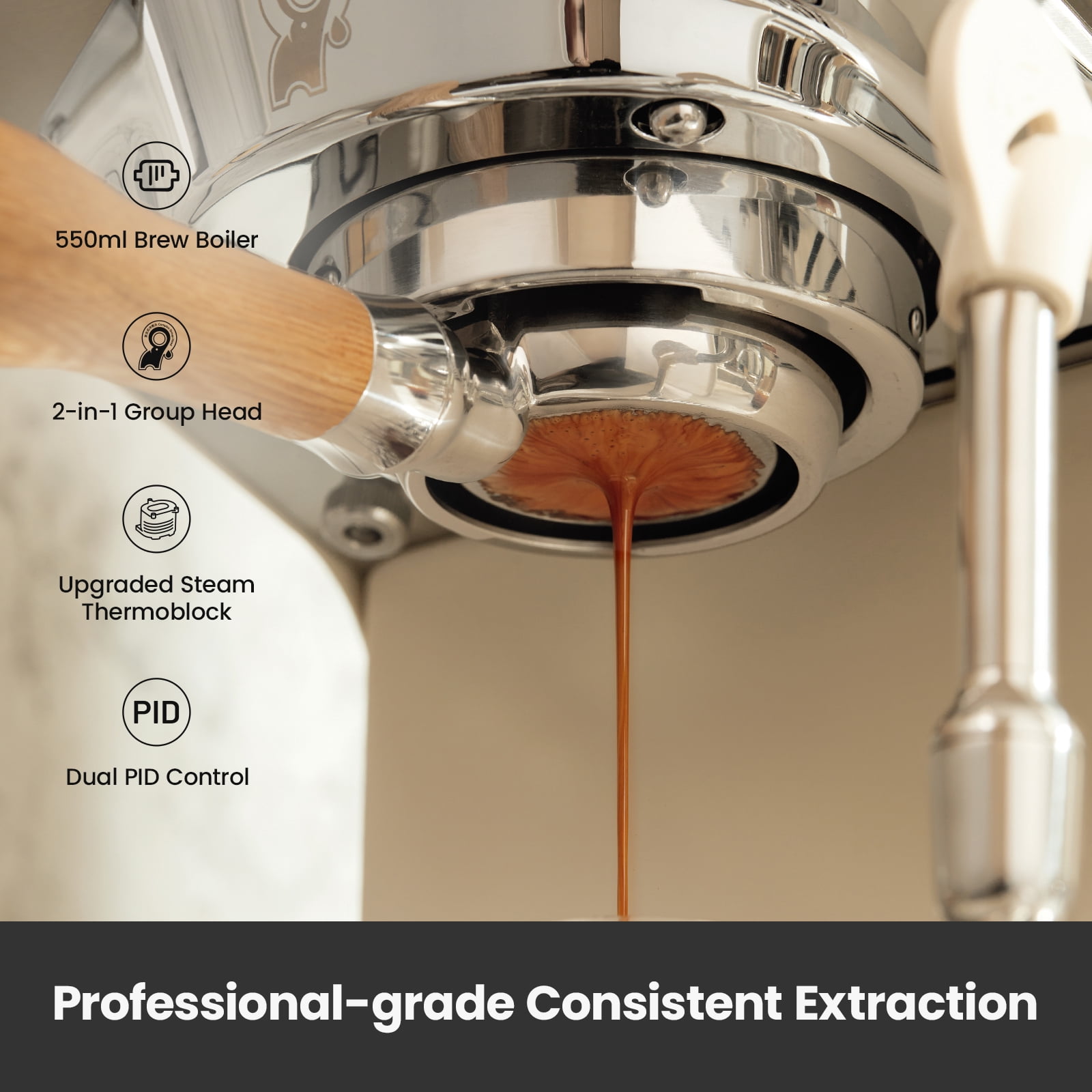 Gemilai G3028A Espresso Machine, 15 Bar Professional Coffee Maker with Adjustable OPV & Automatic Milk Frother, PID Temperature Control, 57oz Tank, 550ml Boiler for Cappuccino, White