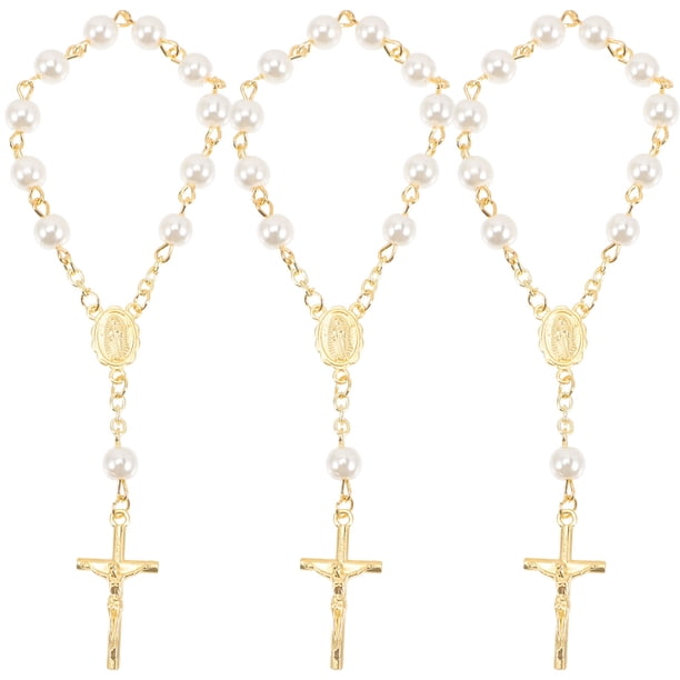 KAKOWELY rosarios de bautismo chapados en oro para dedo, perlas de imitación, recuerdos de bautizo