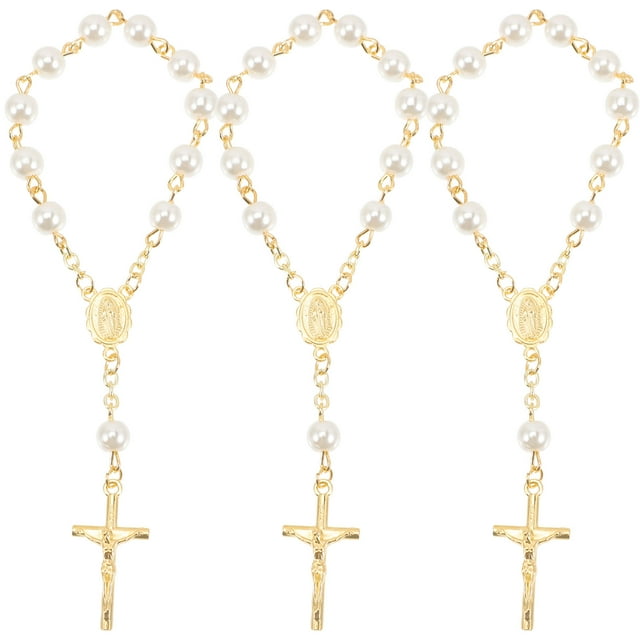KAKOWELY rosarios de bautismo chapados en oro para dedo, perlas de imitación, recuerdos de bautizo