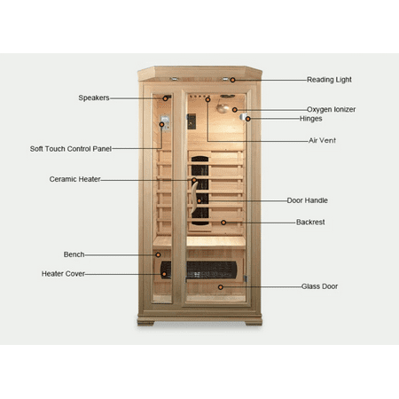 Adam Lucy Home Sauna Solid-Wood Hemlock 1-Person Steam Sauna with Speakers/Lighting