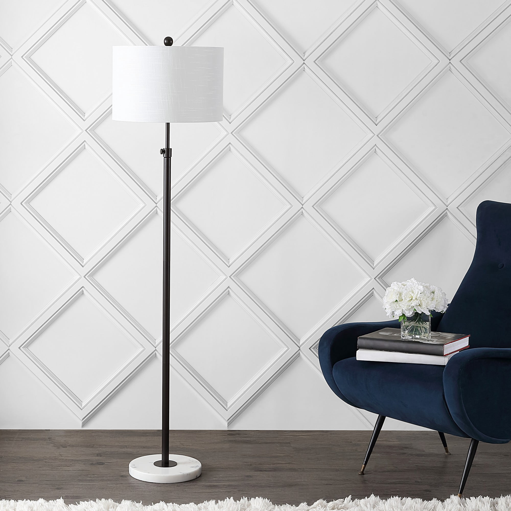 JONATHAN Y June 65" Adjustable Metal/Marble LED Floor Lamp, Oil Rubbed Bronze