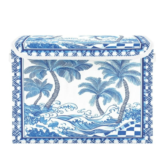 Storage Box With Lid 16.5x12.6x11.8In Foldable Stacked Household Storage Box Blue Tree