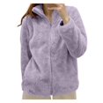thumbnail image 2 of Baqcunre Fleece Jacket for Women Stand Up Collar Lined Teddy Jacket Warm Fleece Jackets Plain Cardigan Baggy Sweat Jacket with Zip, 1PC Top Purple XL, 2 of 3