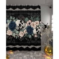 thumbnail image 2 of Skull Rose Flowers Shower Curtain Set ，Waterproof Fabric Shower Curtains Horror Skeleton Navy Flowers Leaves Black Shower Curtains for Bathroom,Bathroom Decor 36"x72", 2 of 6