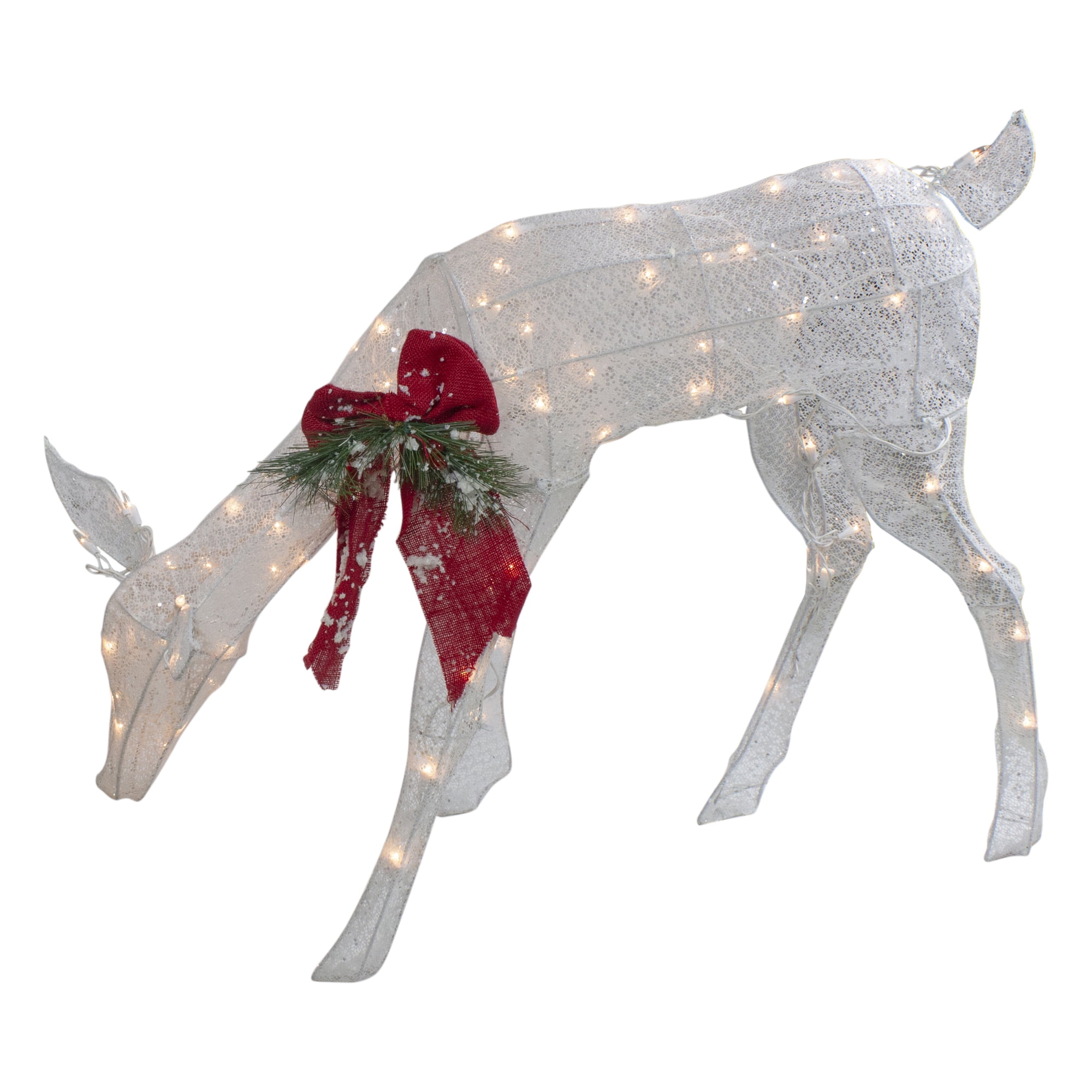 34" Lighted White Mesh Feeding Doe Outdoor Christmas Decoration