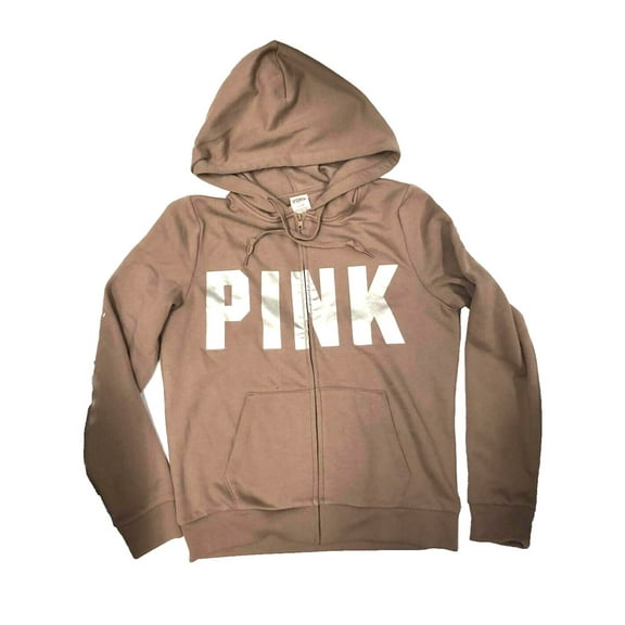 Victoria's Secret Pink Fleece Perfect Full Zip Hoodie Light Brown Size Small NWT