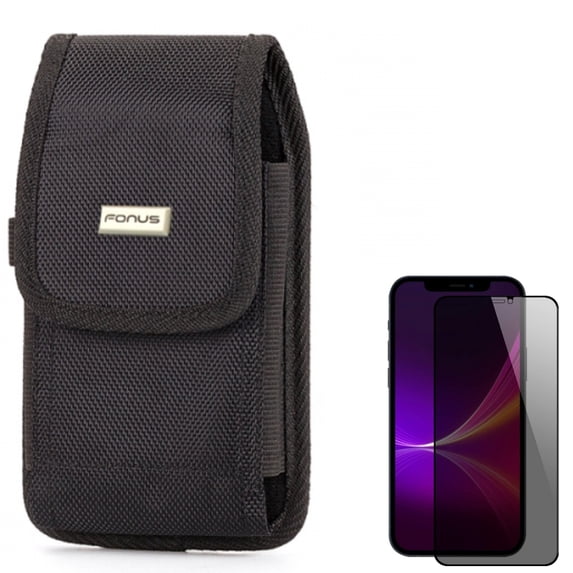 Privacy Screen Protector & Case Belt Clip for iPhone 13 Pro Max - Combo with Tempered Glass Curved Anti-Spy Anti-Peep & Swivel Holster Rugged Cover