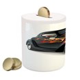 thumbnail image 2 of Vintage Piggy Bank, Retro 40s Drag Car with Ombre Print Art, Ceramic Coin Bank Money Box for Cash Saving, 3.6" X 3.2", Grey Orange, by Ambesonne, 2 of 4