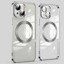 Dteck MagSafe Compatible with iPhone 15 Case, Magnetic Clear Case for iPhone 15, Slim Plating Edge Soft TPU Cover Shockproof Phone Case 6.1 Inch,Silver