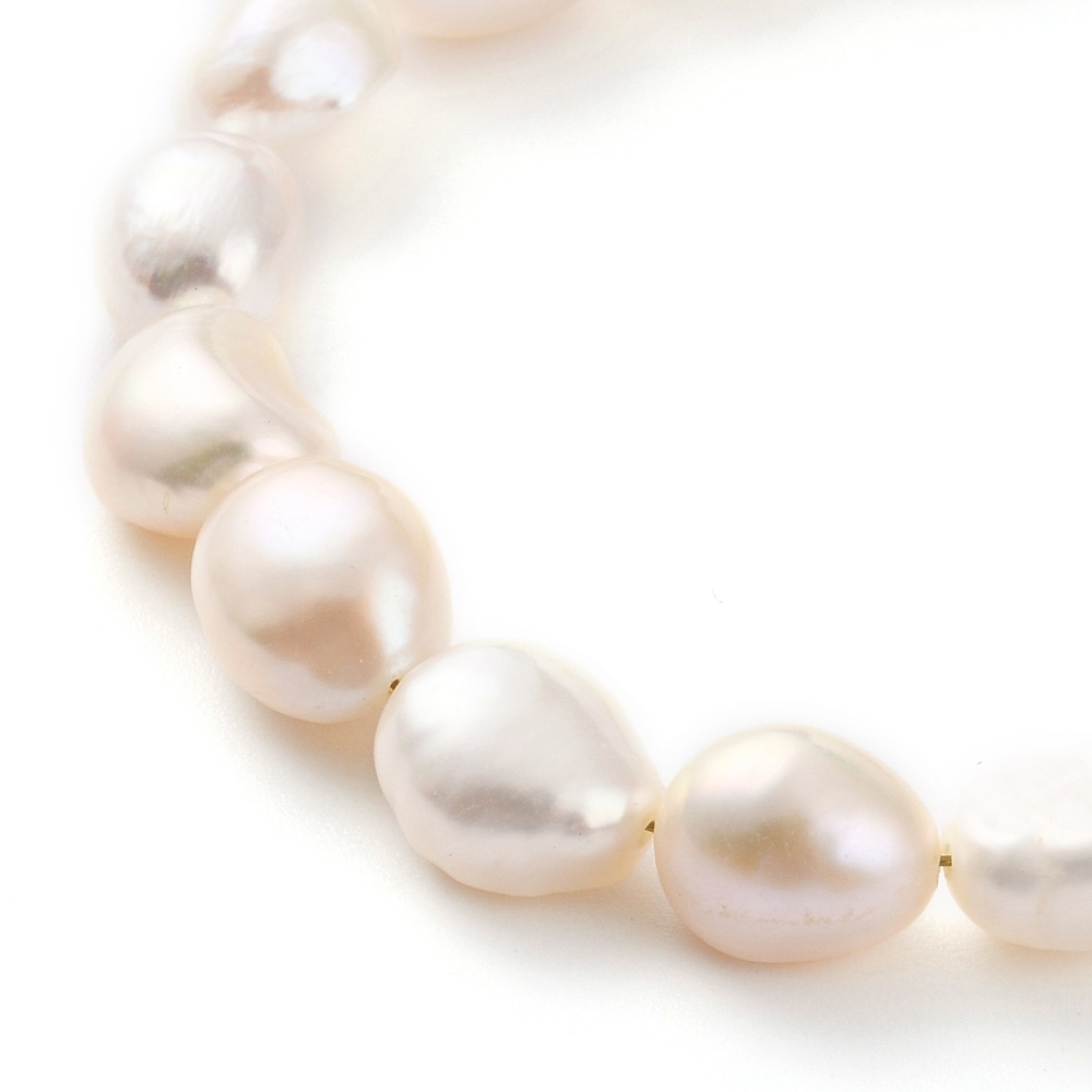 Adjustable Nylon Thread Bead Bracelets with Oval Natural Cultured Freshwater Pearl Beads and Flat Round Brass Charms Real 18K golden Plated White Inner Diameter: 2-1/8~3-1/2 inch(5.5~9cm)