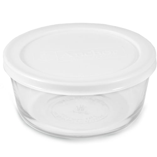 Anchor Hocking Round Glass 1 Cup Storage Container with White Plastic