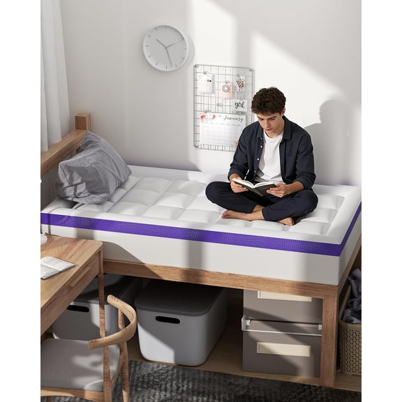 Dual Layer Memory Foam Twin XL Mattress Topper - 2 Inch Gel Egg Crate Foam and 2 Inch Cooling Pillow Top Cover Rayon, Twin Extra Long College Dorm Support