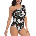 thumbnail image 3 of Salouo Laying Hens And Roosters Pattern One Shoulder Ruffled One Piece Swimsuit for Women V Neck Swimwear Tummy Control Bathing Suit-XX-Large, 3 of 6