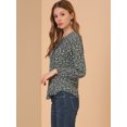 thumbnail image 4 of Blusa Floral Frente Plisado Medio Tapeta Manga Larga Casual Para Mujer Negro L Allegra K, 4 of 6