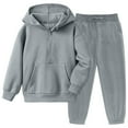 thumbnail image 4 of Girls Boys Sweatsuit Set 2 Piece Long Sleeve Zip Up Hooded Sweatsuits Pullover Sweatpants Set Warm Fall Winter Clothes Boys Girls Jogger Set 5-6 Years, 4 of 9