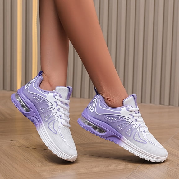 KANG Fashion Women's Two-Tone Lace-Up Sneakers, Breathable Mesh Running Shoes, Lightweight and Comfortable Casual Walking Trainers for Outdoor Sports Purple 36