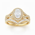 thumbnail image 5 of Jewelerix Oval Cut Moissanite Halo Engagement Ring Set in 14K White Gold Vermeil with Pavé & Baguette Accents, Bridal Ring Set, 5 of 6