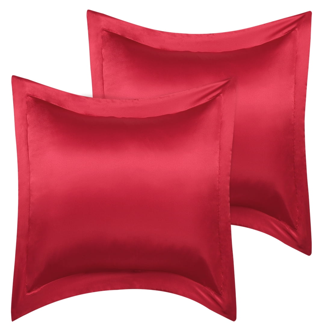 Piccocasa Luxury Silky Satin, 2 Piece European Pillowcases, Wine Red