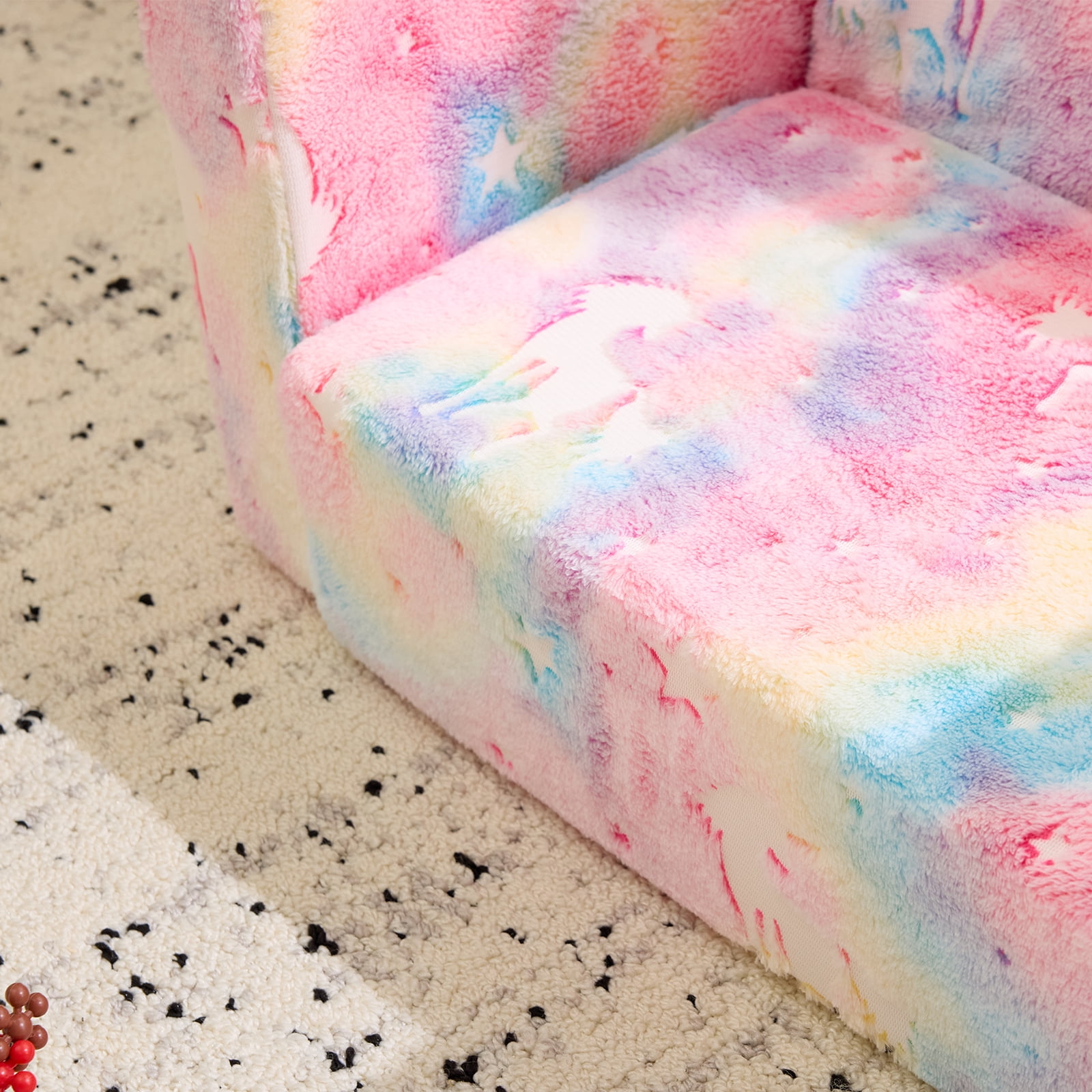 Glow-in-the-Dark Kids Foldable Sofa Bed All-Sponge Single Chaise Lounge Pink Unicorn Flannel