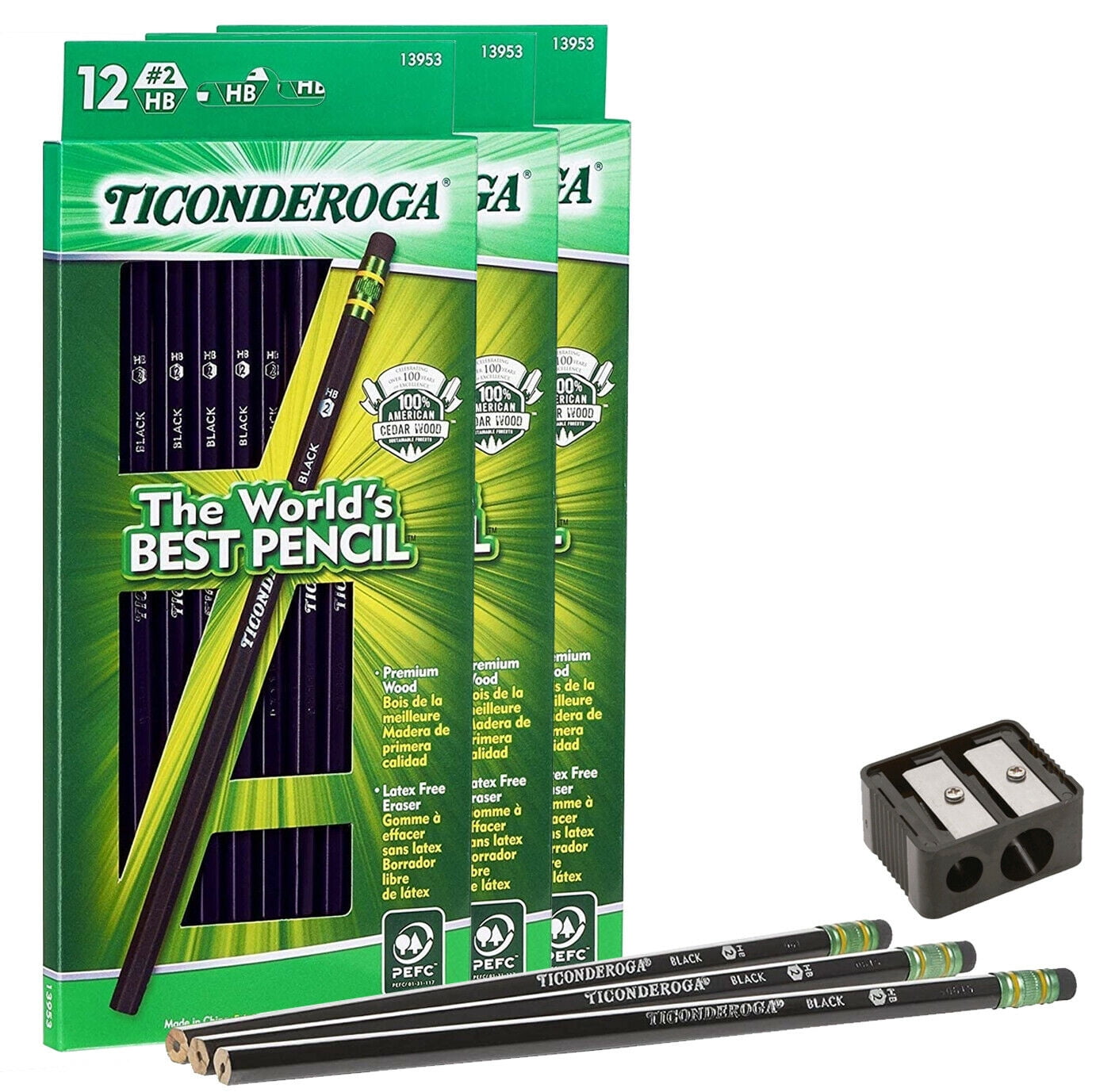 Black 12-Pack 13953 Wood-Cased Graphite #2 HB Soft Ticonderoga Pencils