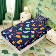 thumbnail image 2 of Manfei Cute Dino Animals Twin Fitted Sheet,Kawaii Flowers Bedding,Blue Green,2 Pieces,1 Fitted Sheet and 1 Pillowcase, 2 of 6