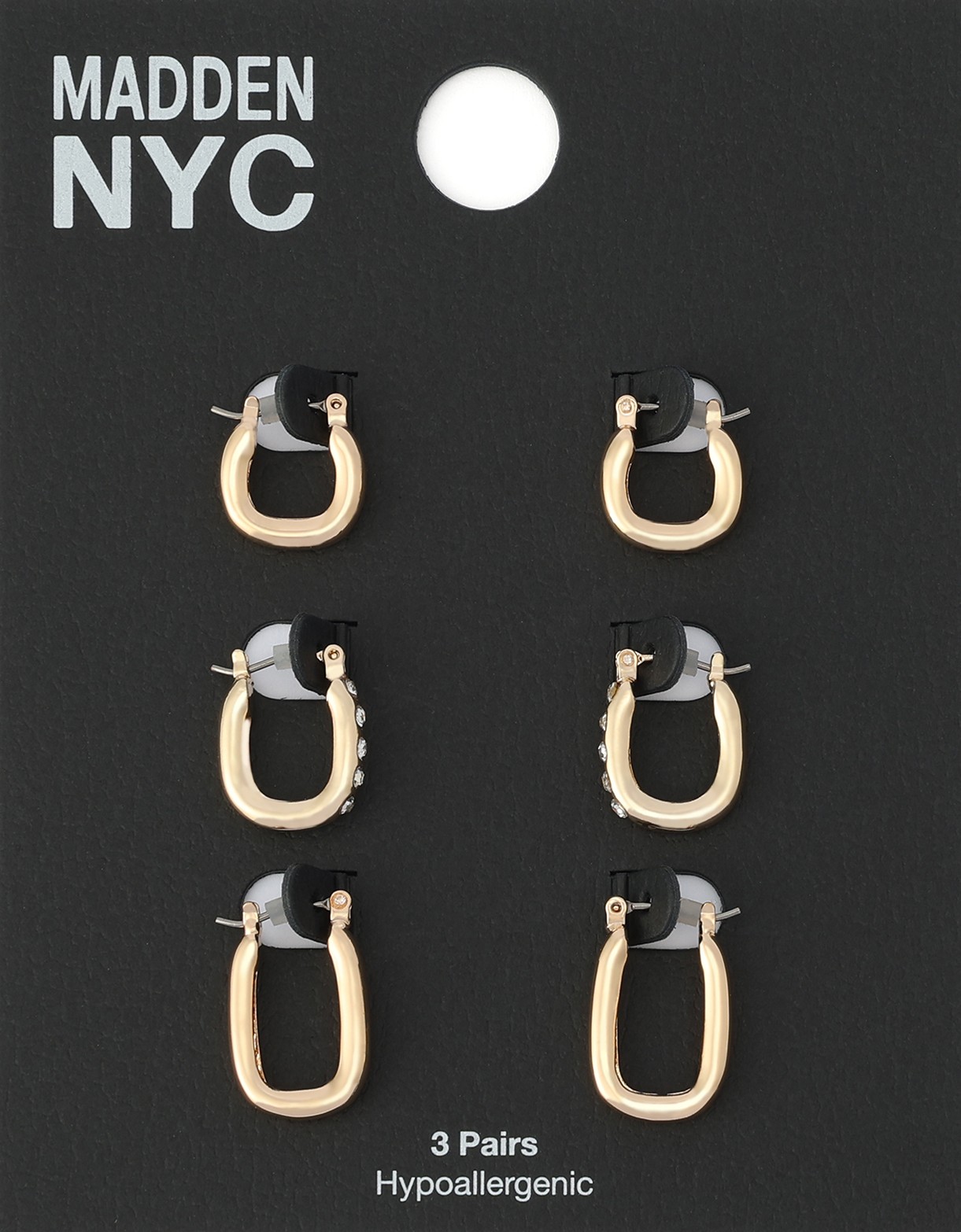 Madden NYC Women's Fashion Gold-Tone Mixed Huggie 3-Piece Earring Set