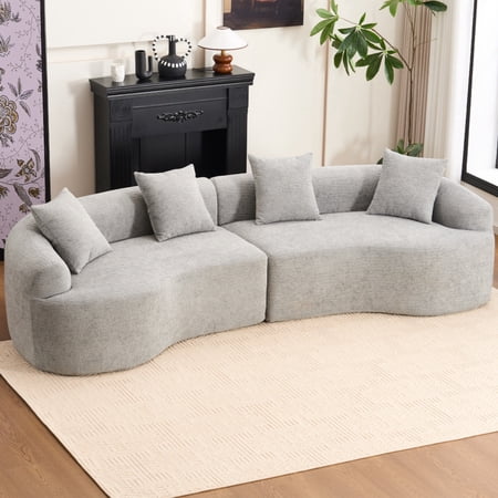 110'' Cloud Couch, Black Modern Assembly Sectional Couch for Living Room, Curved Boneless Compression Modular Design, Chenille Sleeper Sofa for Bedroom Apartment Lounge