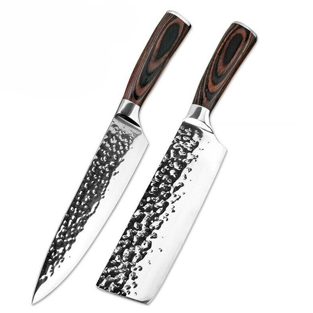 2 Pcs Meat Cleaver - Nakiri Knife,7 & 8 Inch High Carbon Stainless Steel Vegetable Kitchen Knife, Multipurpose Chef Knife for Home and Kitchen with Ergonomic Handle
