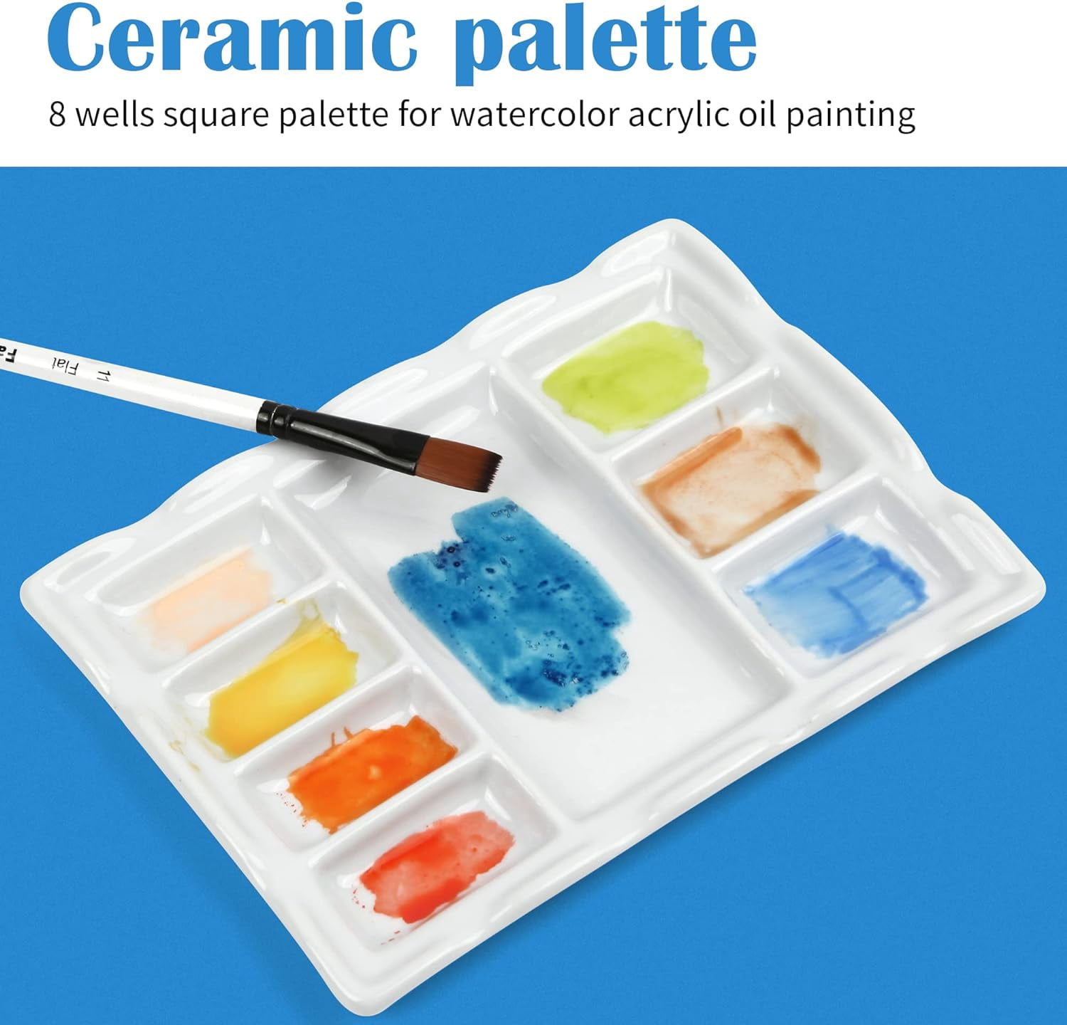 Artist Ceramic , 8 Well Rectangle Porcelain Watercolor Paint for Watercolor Gouache Acrylic Oil Painting, 7-Inch