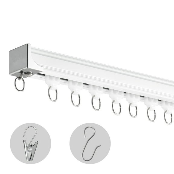 KFFKFF Overhead Curtain Rail Kit, Spanning 5.9 FT/1.8 Meter,Glide Ceiling Track Mechanism for Drapes, Partition Curtain Rail Ceiling/Wall Fixable for Lounge Bedroom Including Hooks and Fittings,White